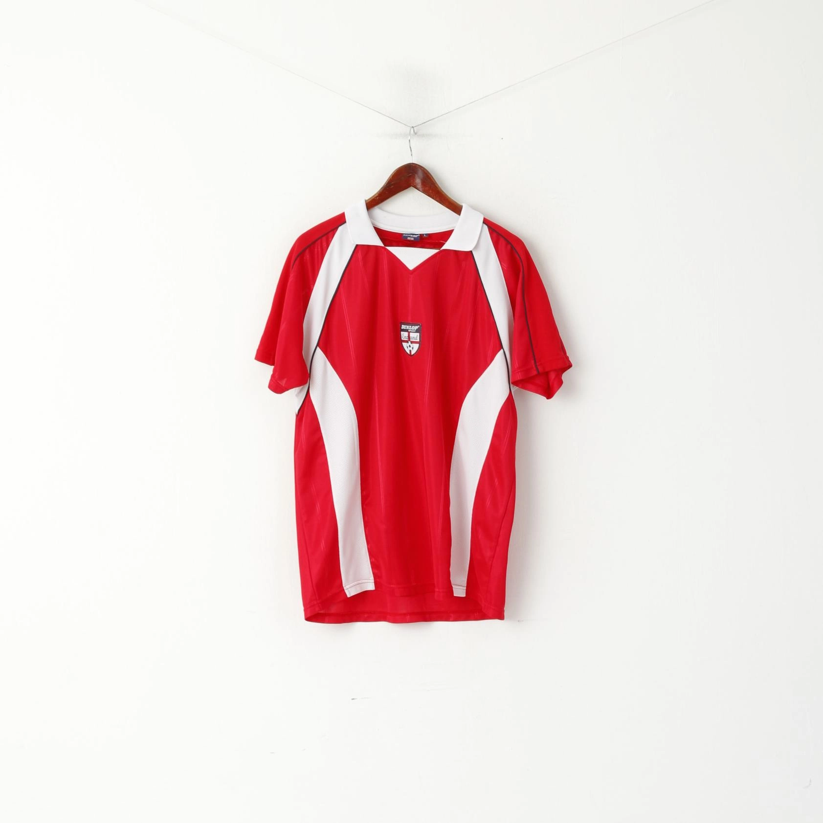 Easy Style QuickDry Material Dunlop Sport Men L Polo Shirt Red Shiny Vintage England Football Jersey Top
