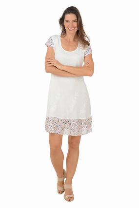 Classic Vibe Professional Comfort Natural Floral Hem Cap Sleeve Dress