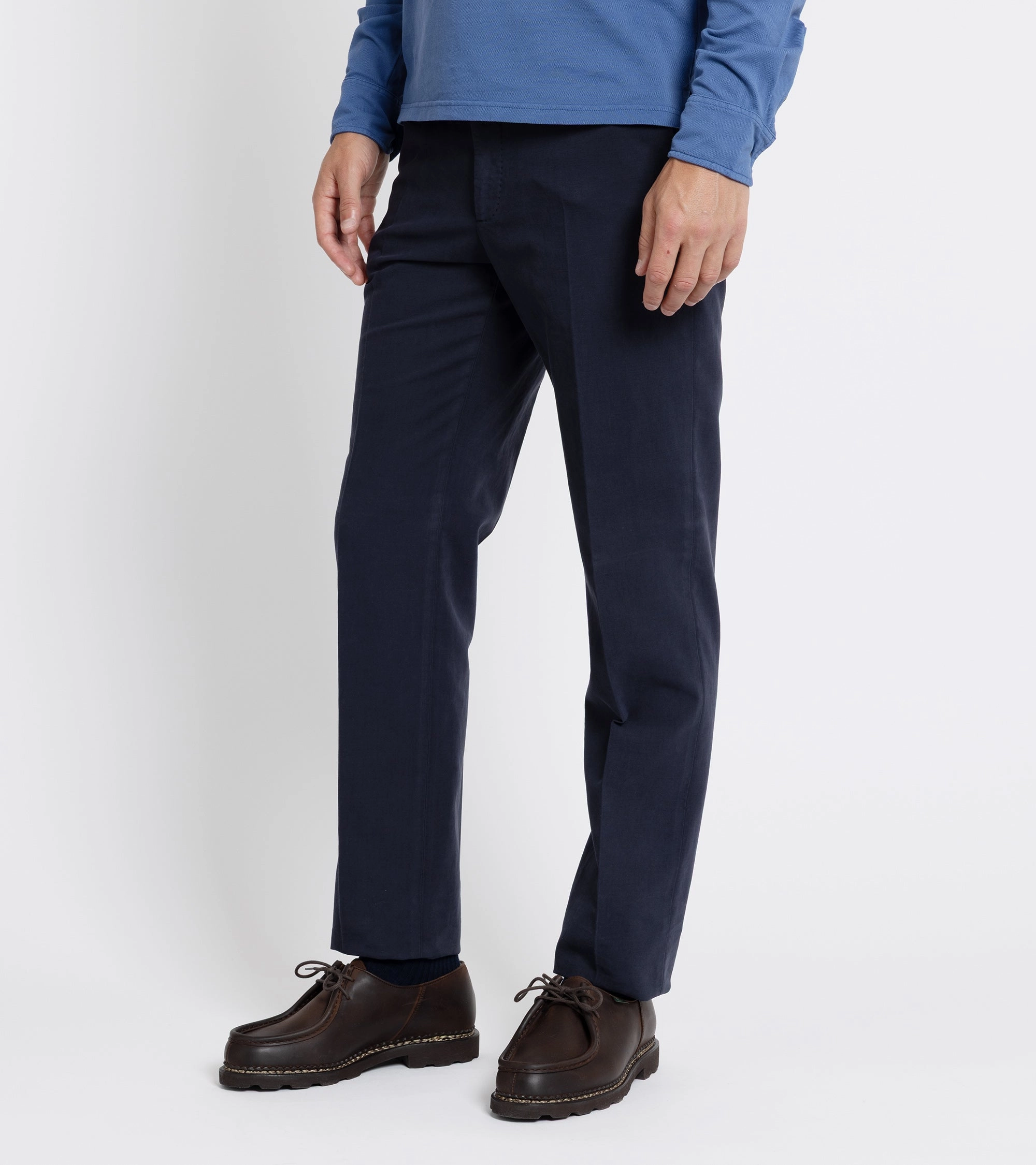 Incotex Regular High Cotton Doeskin Trousers: Navy Easy Pack Timeless Comfort Wear