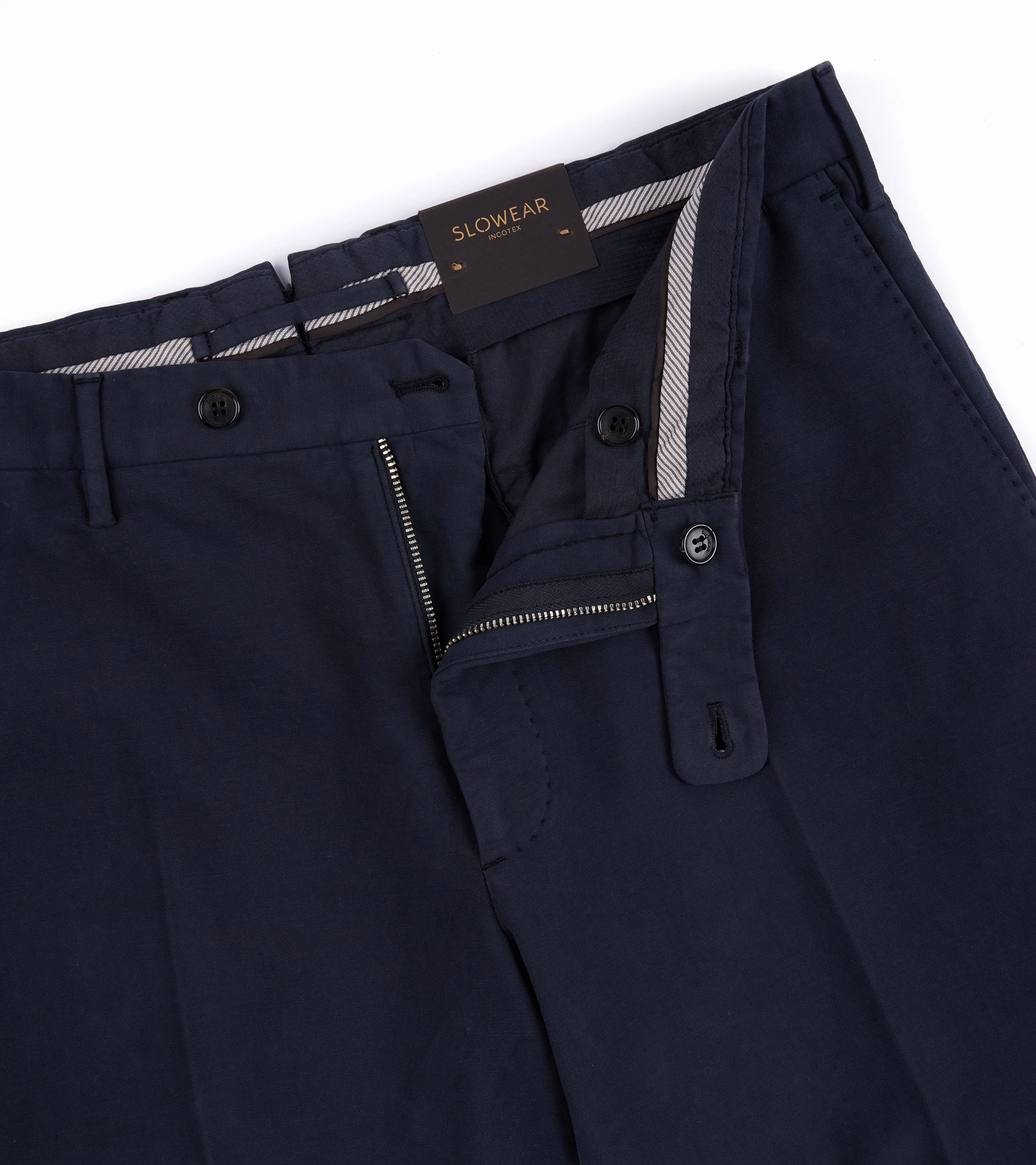 Incotex Regular High Cotton Doeskin Trousers: Navy Body Friendly Fashionable Waist