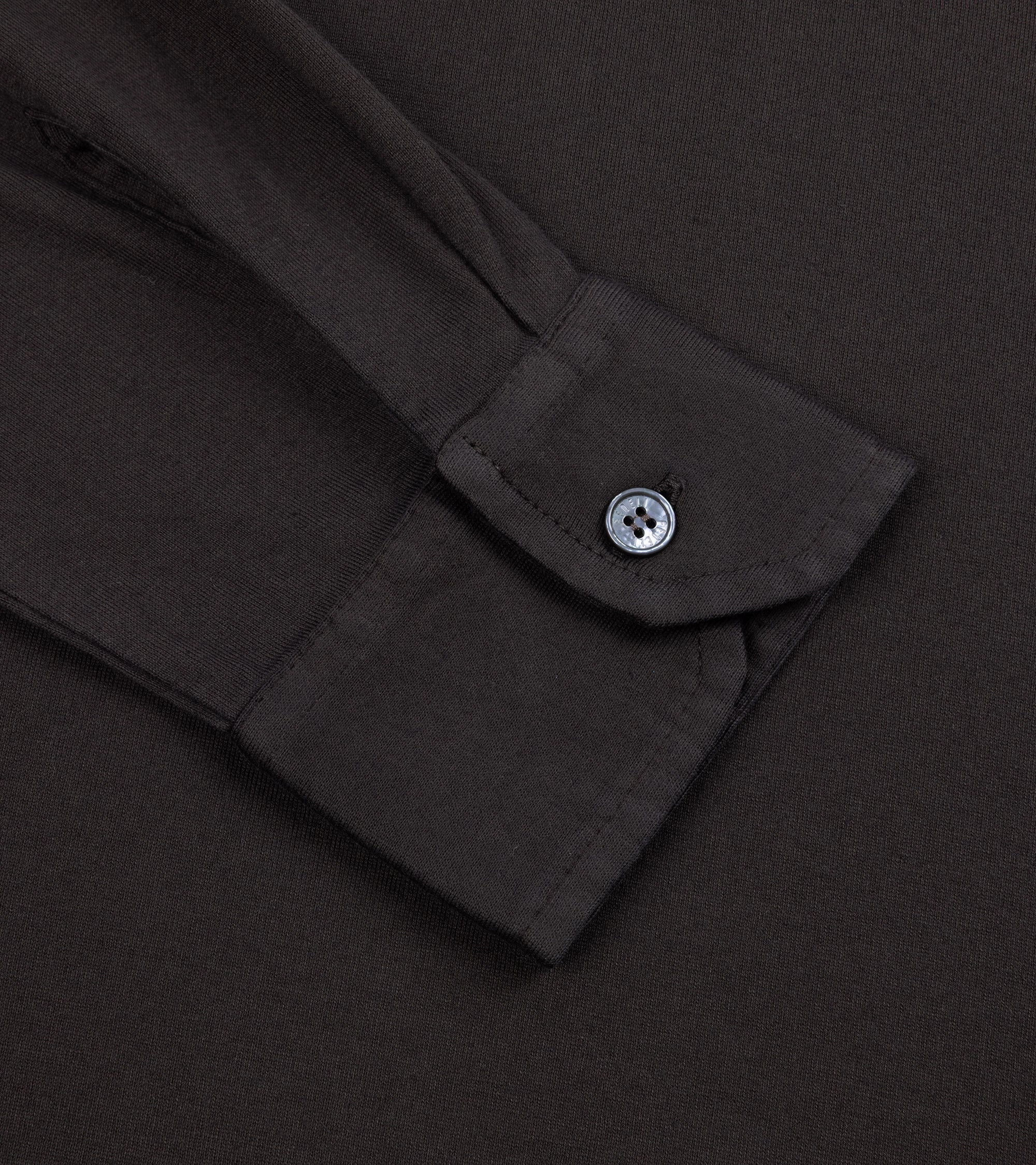 Fedeli Zero Organic Cotton Jersey Long Sleeve Polo Shirt: Dark Chocolate Classic Neckline