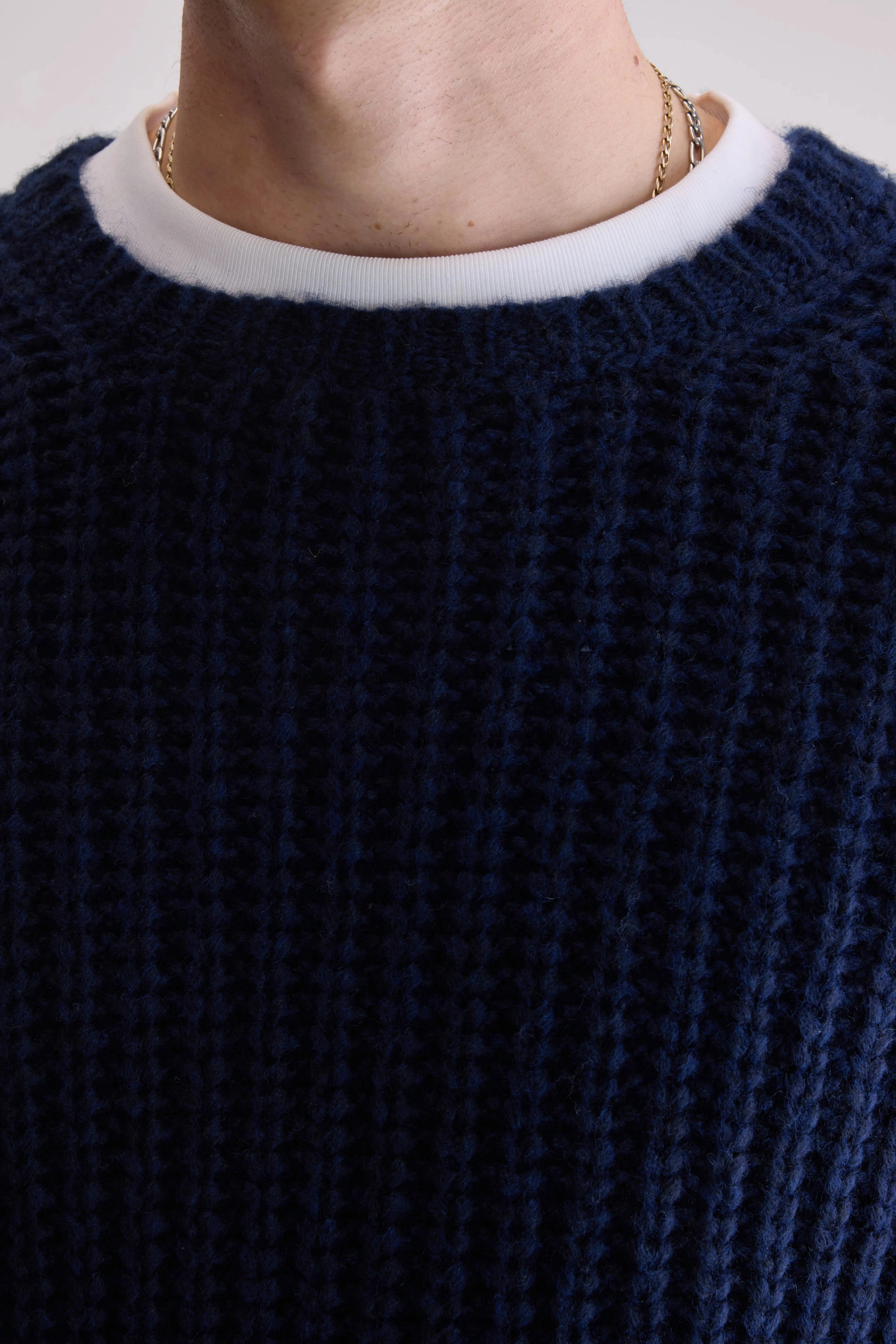 Cable Stitch skin friendly Nelio classic crewneck sweater (252 / M / REGAL BLUE)