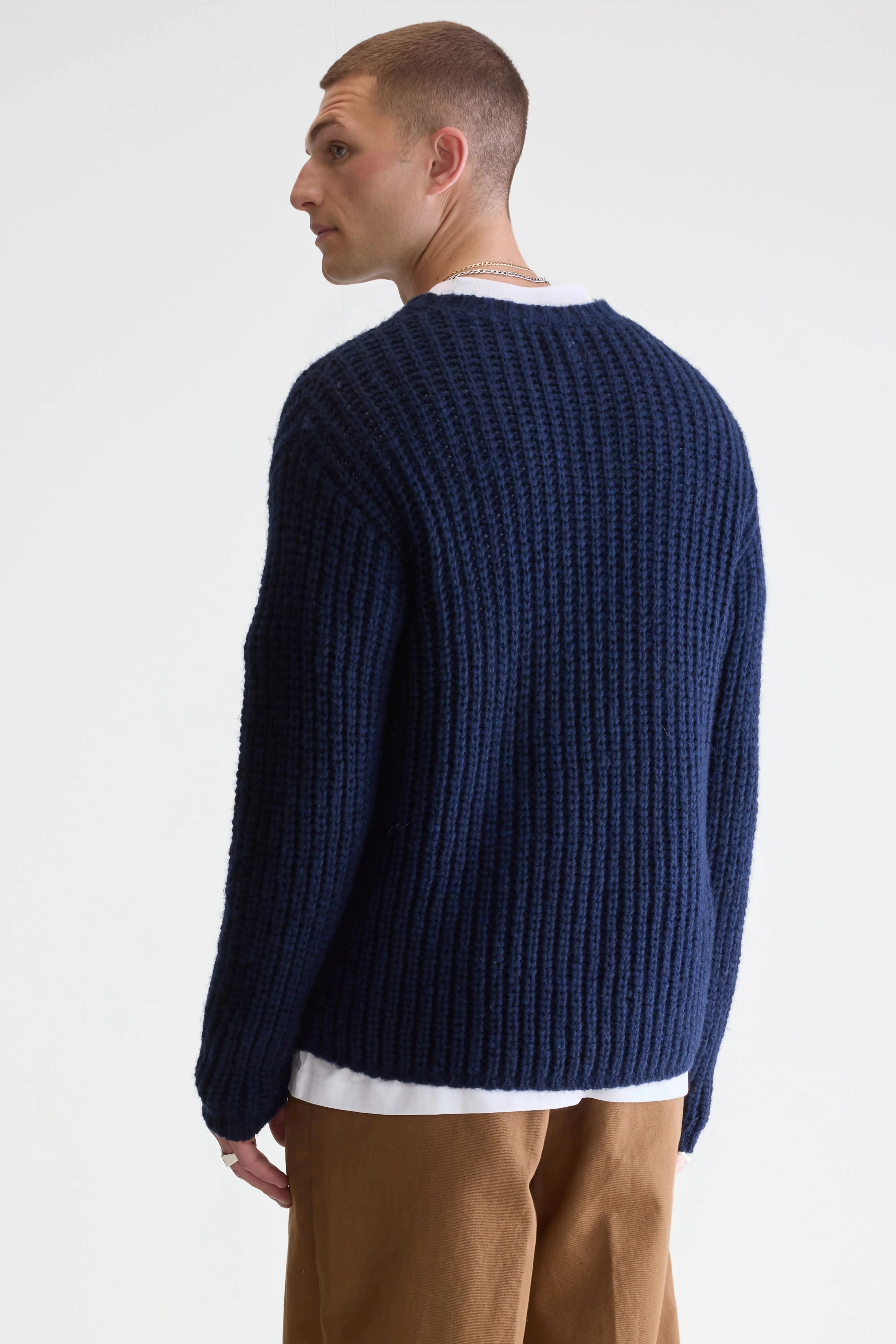 Textured Slub Yarn HighElasticity Yarn Nelio classic crewneck sweater (252 / M / REGAL BLUE)