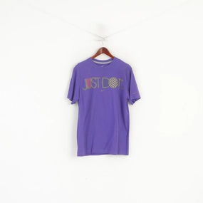 Nike Men L Shirt Purple Cotton Graphic Just Do It Standard Fit Sport Top Soft and breathable