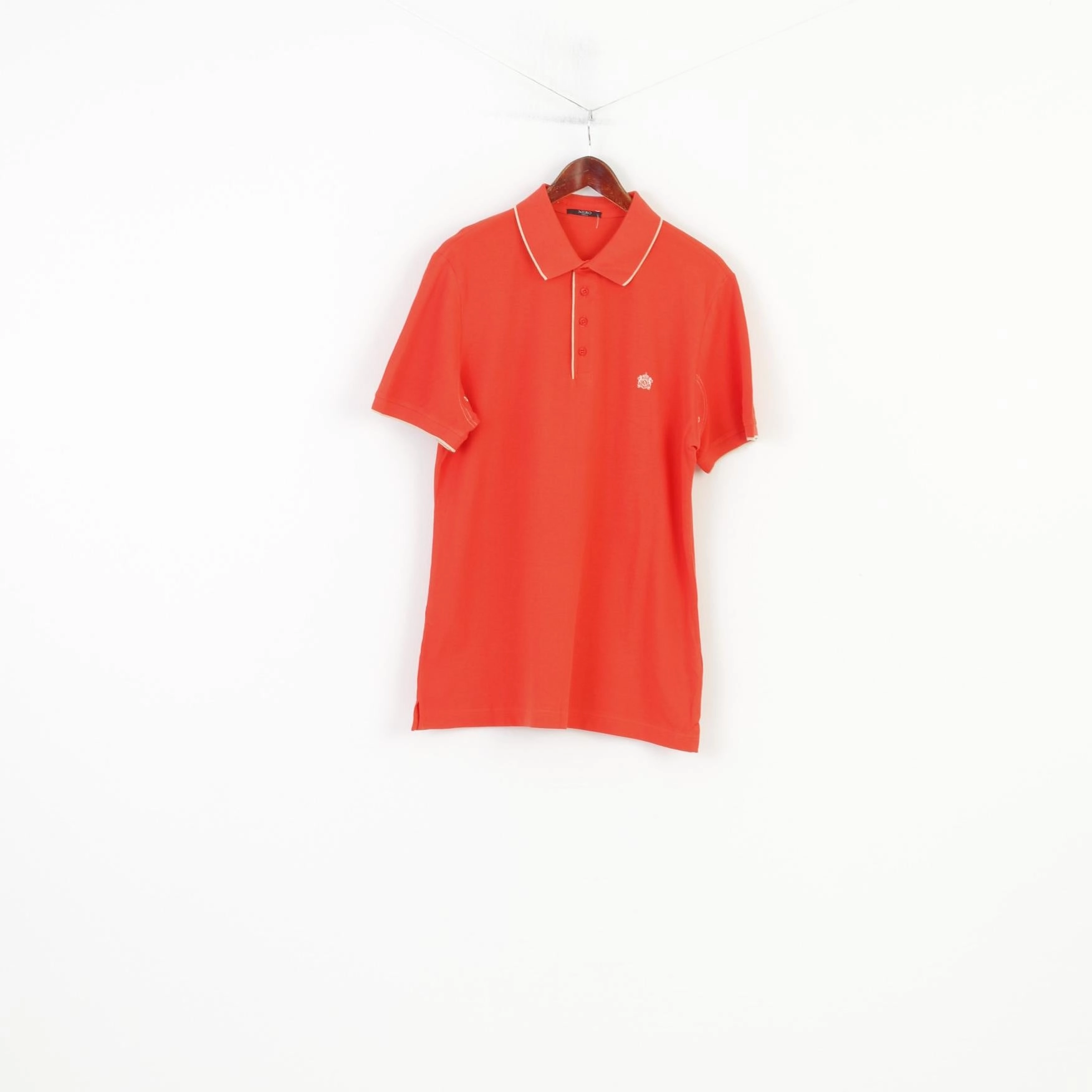 Comfort Wearable Classic Comfort Style Nero Perla Men L Polo Shirt Orange Detailed Buttons Classic Short Sleeve Vintage Collar Top