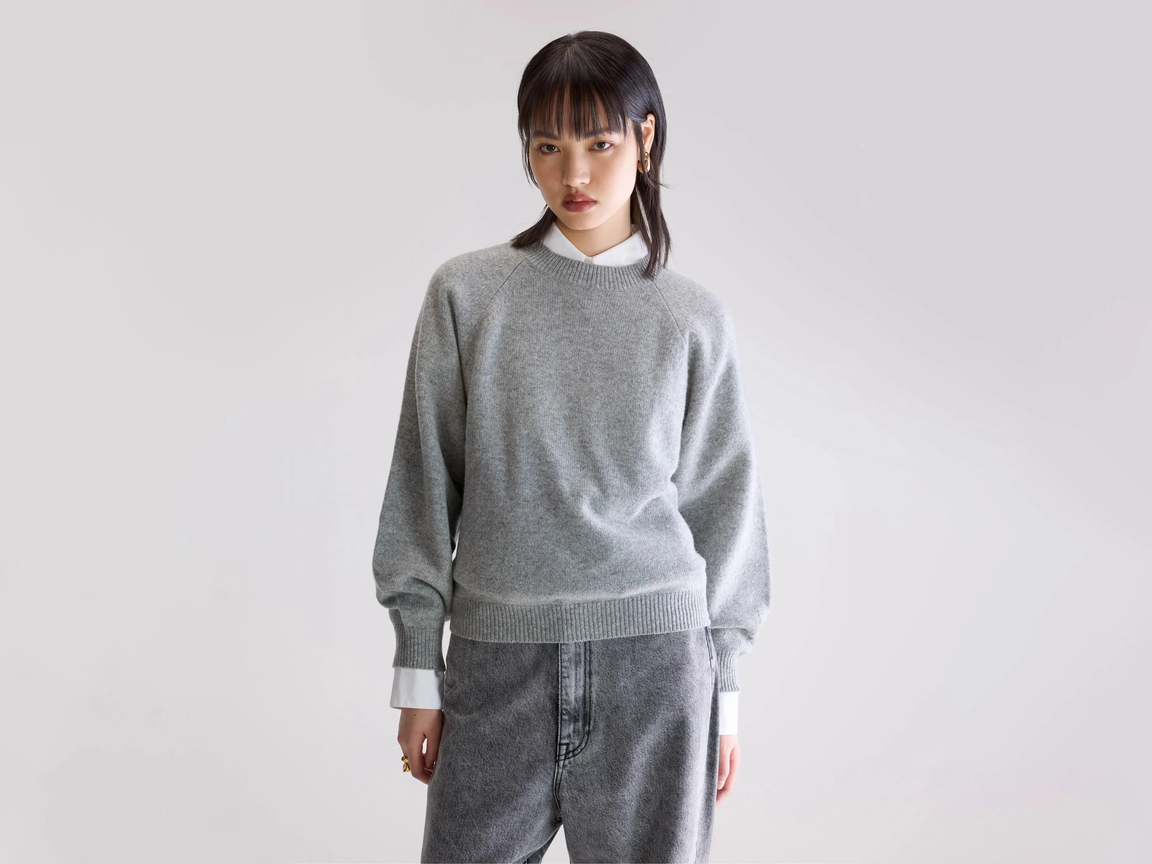 Ameka Crewneck Sweater (252 / W / H. GREY) Urban Look Oversized Fit