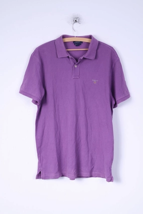GANT Mens XL Polo Shirt Purple Regular Fit Cotton Detailed Buttons Comfortable Wear Trendy Top