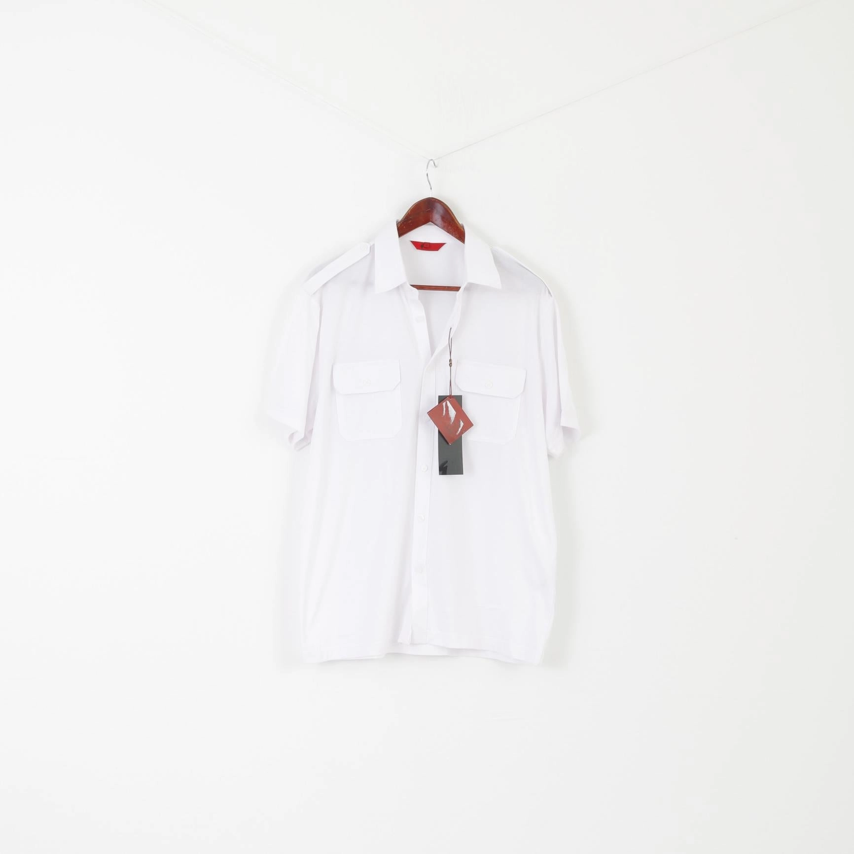 New Gabicci Men L Polo Shirt White Cotton Pockets Buttoned Retro Style Classic Top Comfy Fit Wear Effortless Comfort Design