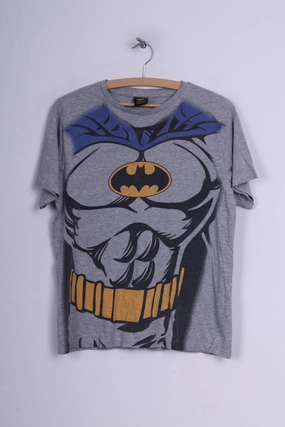 New Look Batman Mens M T-Shirt Graphic Crew Neck TM&Dc Comics S10 Cotton Grey Performance Wear