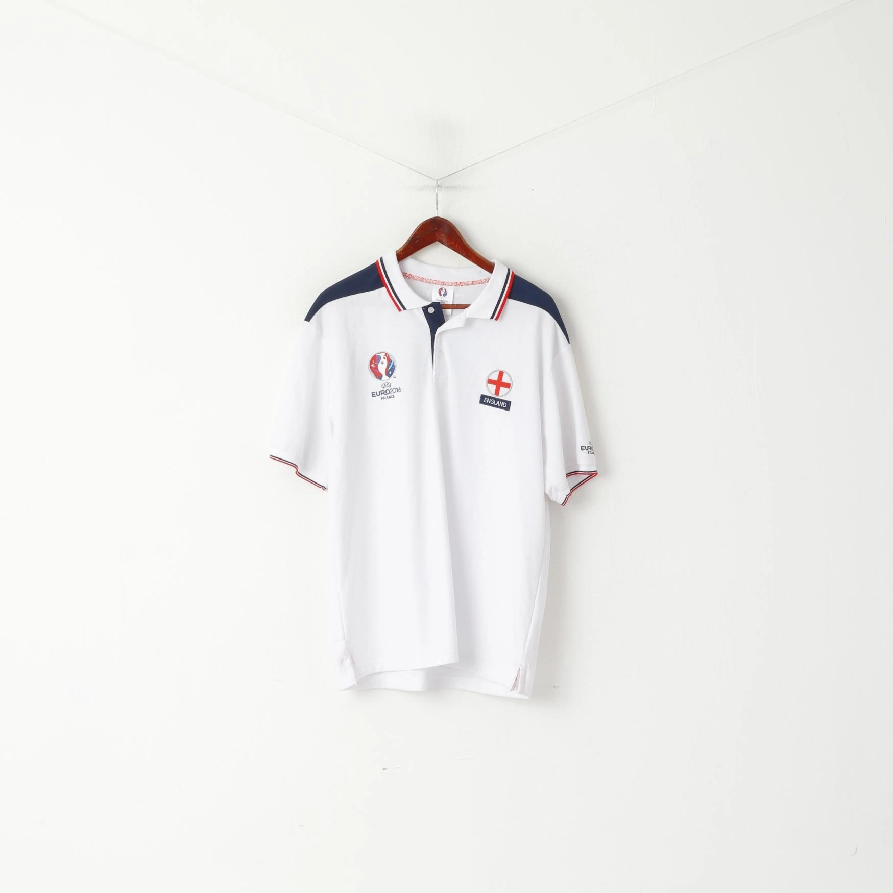 New UEFA Euro 2016 France Men XL Polo Shirt White Cotton England Official Top Moisture Wicking Fabric Casual Comfort Design