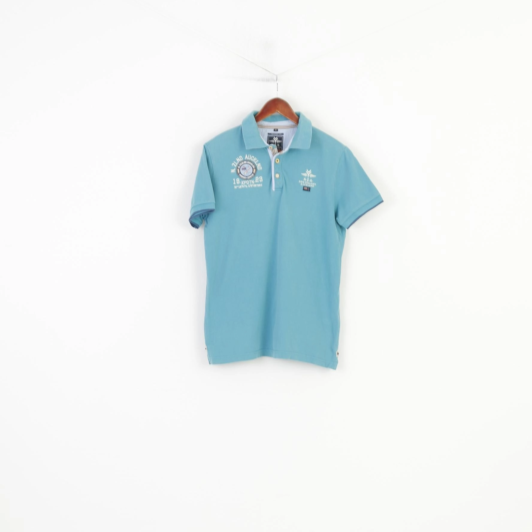 Lint Resistant Surface New Zealand Auckland Men M Polo Shirt Heritage Fit Buttons Detailed Cotton Turquoise Vintage Top