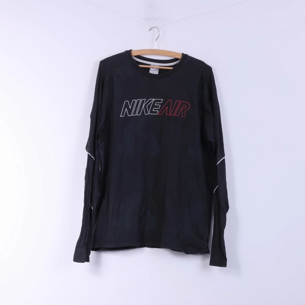 Nike Air Mens L 42/44 Shirt Long Sleeve Black Sportswear Top Cotton sporty wear