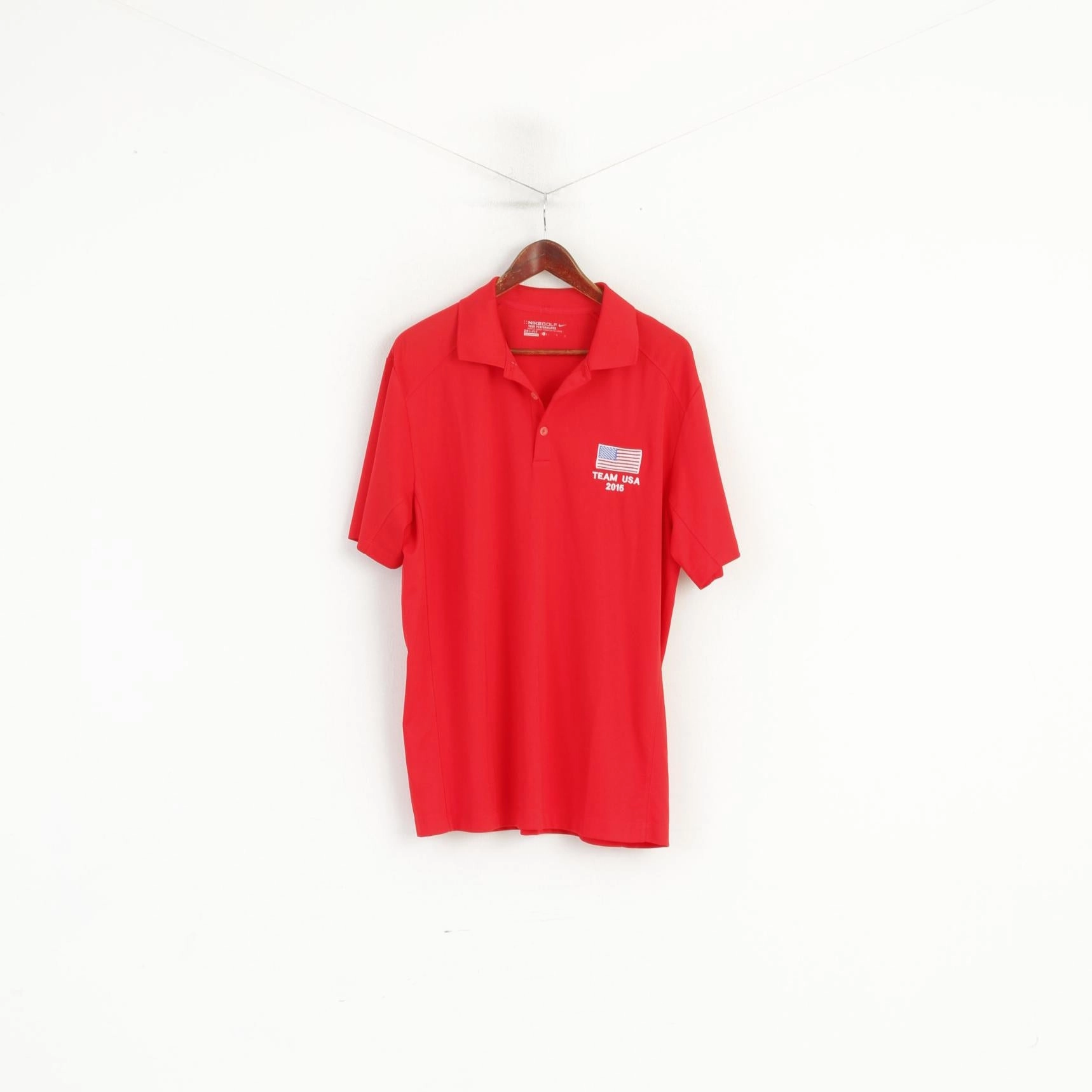 Nike Golf Men L Polo Shirt Red Dri-Fit Team USA 2015 Performance Jersey Top SoftenedTexturedWeave Perfect Comfort Wear