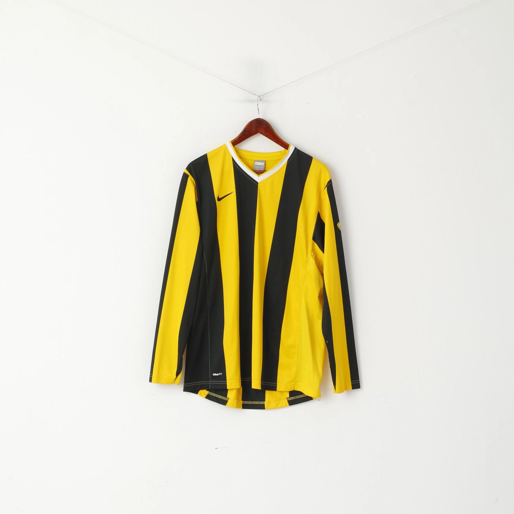 Layering Comfort Work efficiency Nike Men L 183 Long Sleeved Shirt Yellow Striped Training Sportswear Football Top