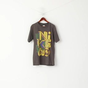 Nike Men L T-Shirt Gray Cotton Graphic 6.0 Sportswear Crew Neck Top Pocket Design