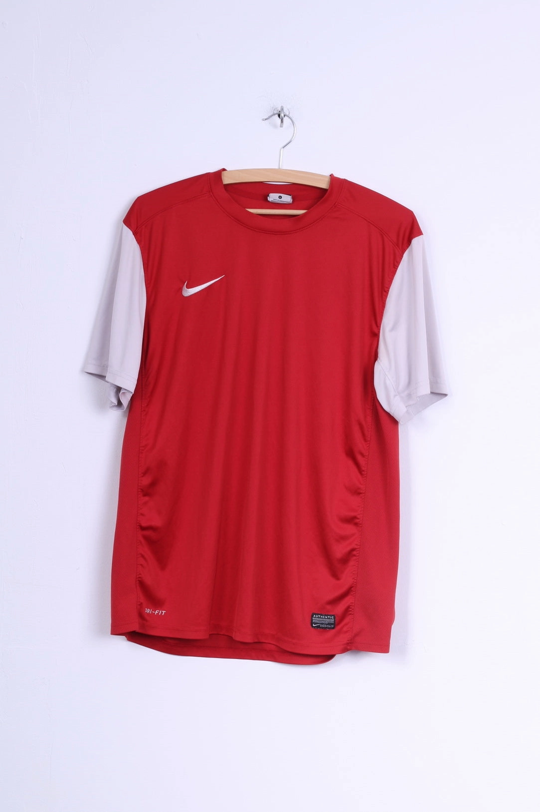 Nike Mens L Shirt Red Dri Fit Sport Training Football Jersey Top thermal