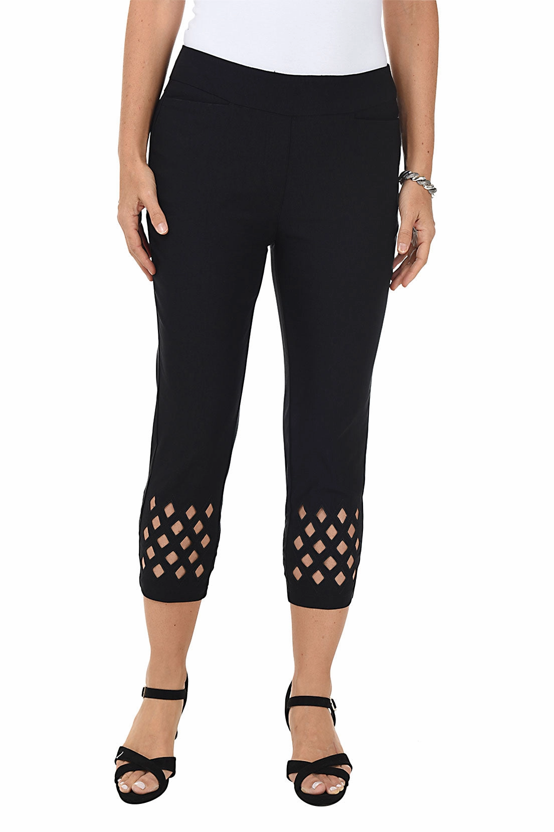 Diamond Eyelet Pull-On Capri Pant Flexible Durability Breathable back panel
