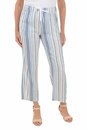 Smart Motion Natural Blue Striped Linen Blend Pant