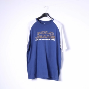 Polo Jeans Ralph Lauren Mens L T- Shirt Crew Neck Blue Logo Top Neutral Color