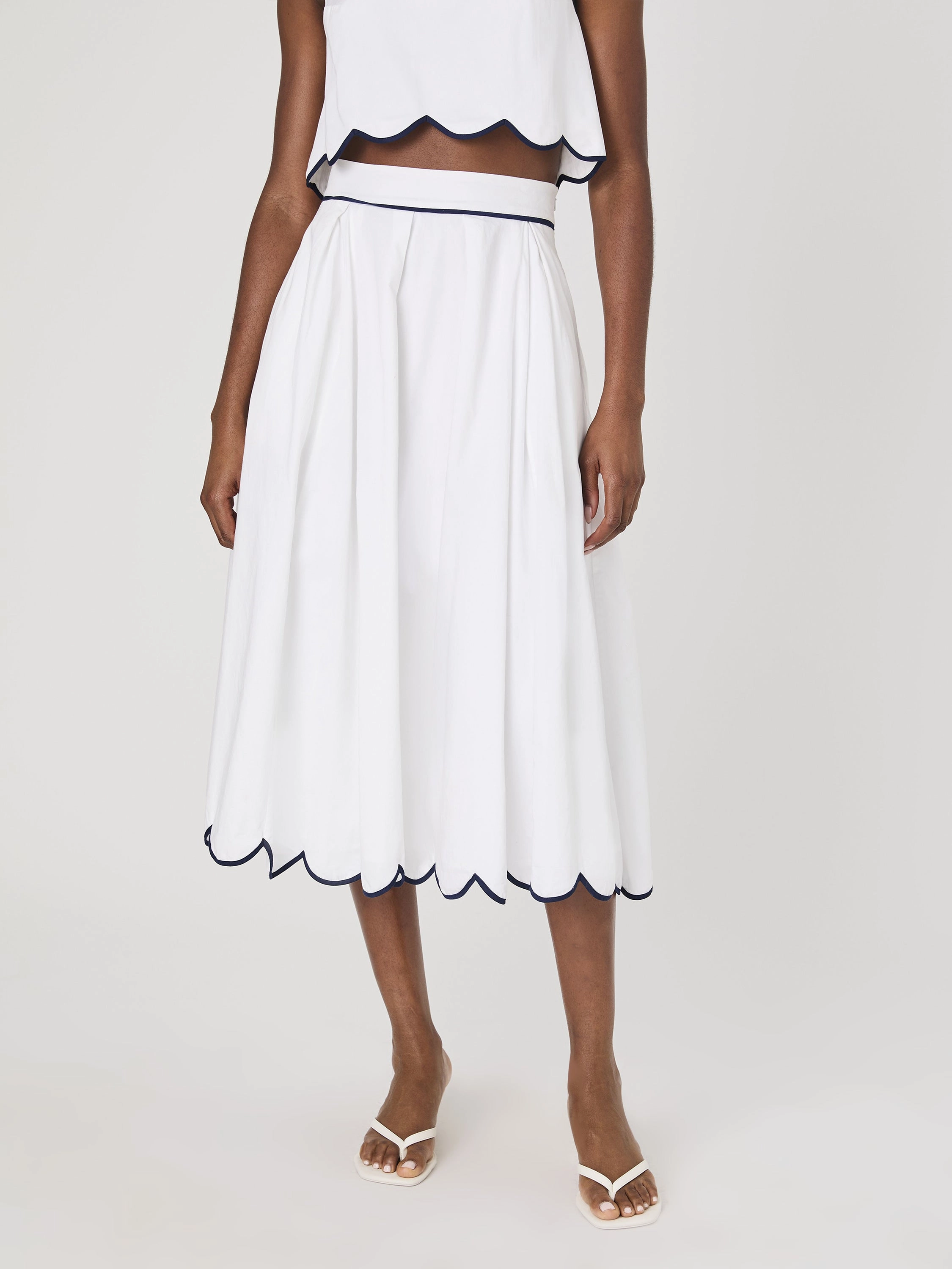 Stretchable Waistband yoga clothing Alexis Cotton Scallop Midi Skirt