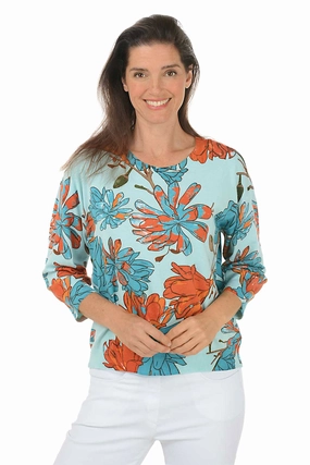 Oasis Flowers 3/4 Sleeve Sweater Chic Casual Outfit