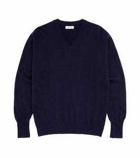 Breathable Yarn Trunk Walden Geelong V Neck Sweater: Navy