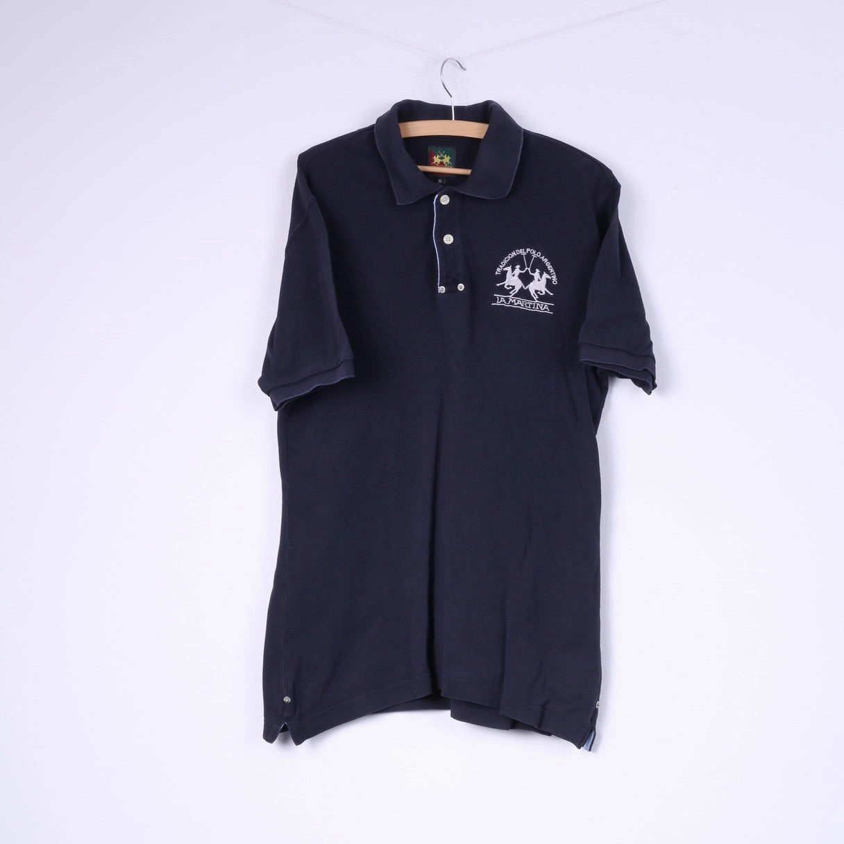 Sporty Active Wear La Martina Mens XL Polo Shirt Navy Cotton Buttons Detailed Top