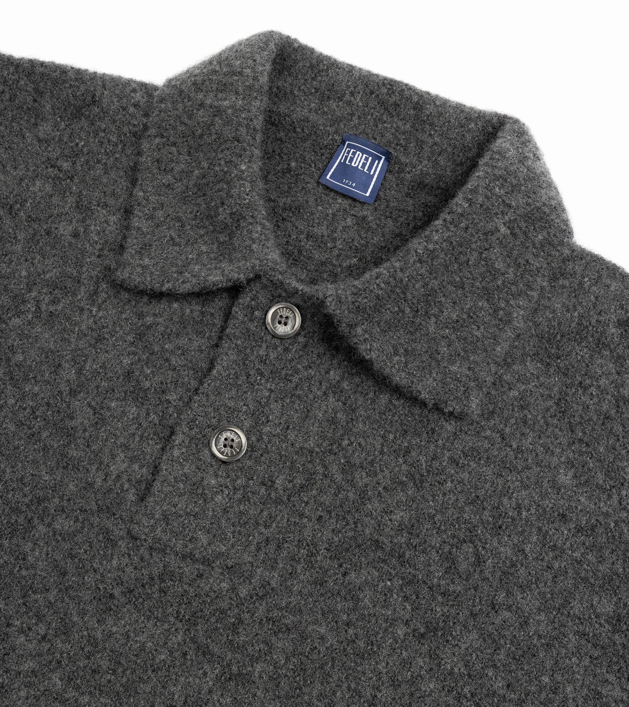 Fedeli Basket Wool Cashmere Mix Long Sleeve Knit Polo Shirt: Stone Melange Timeless Feel