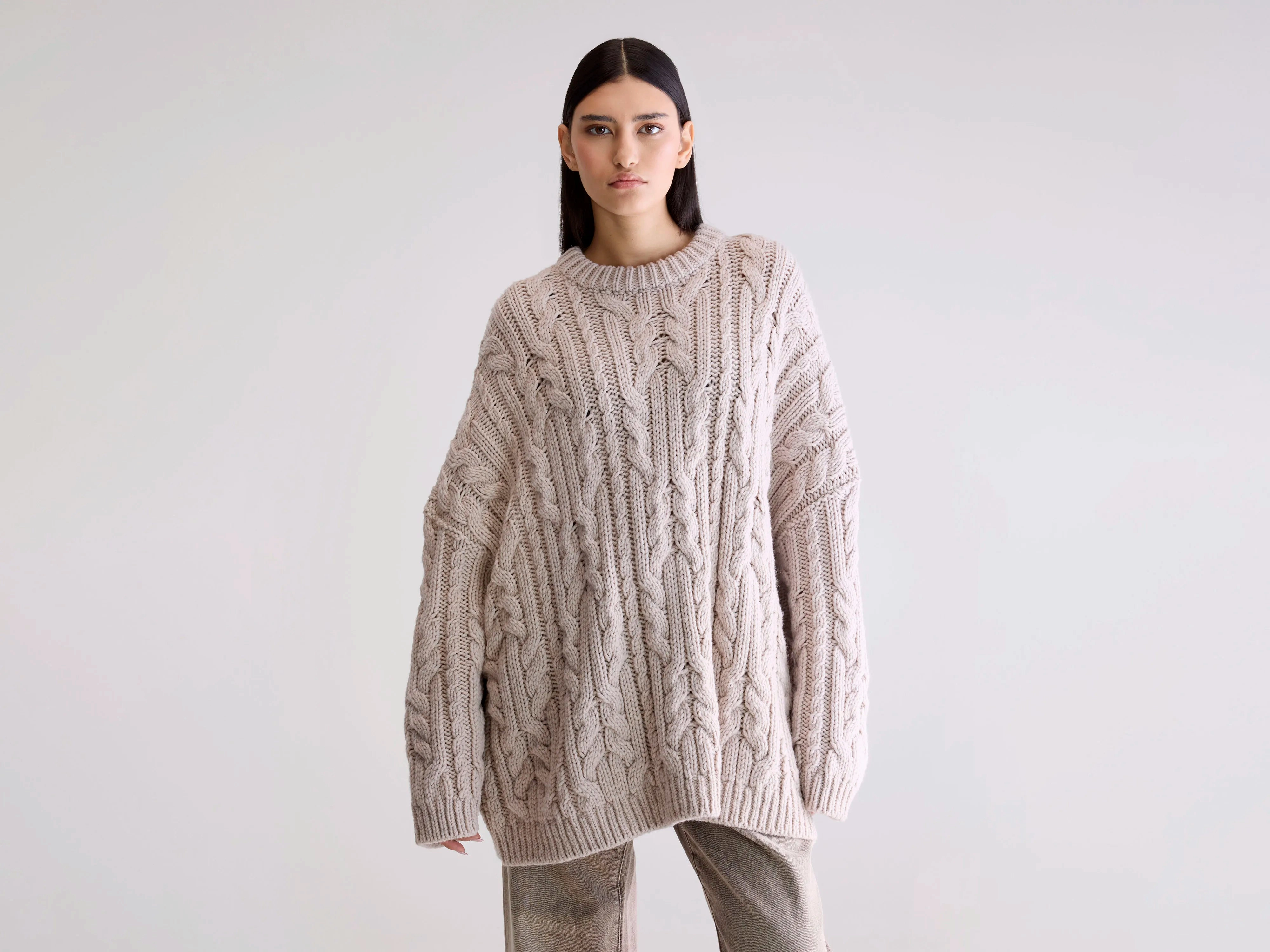 Nesk cable knit sweater  (252 / W / SABLE) OdorResistant Weekend Classic