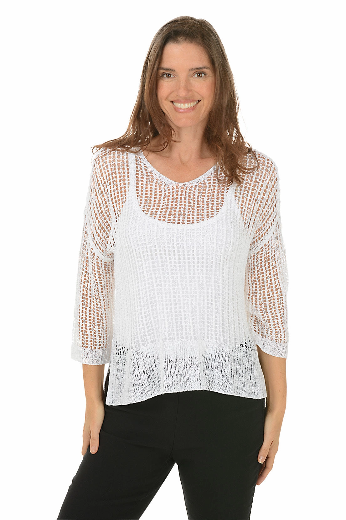 OdorResistant Finish Open Crochet High-Low Sweater