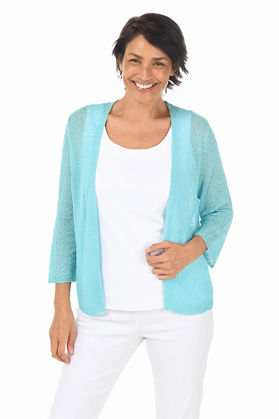 Breathable mesh lining Fresh Style Open Knit 3/4 Sleeve Cardigan