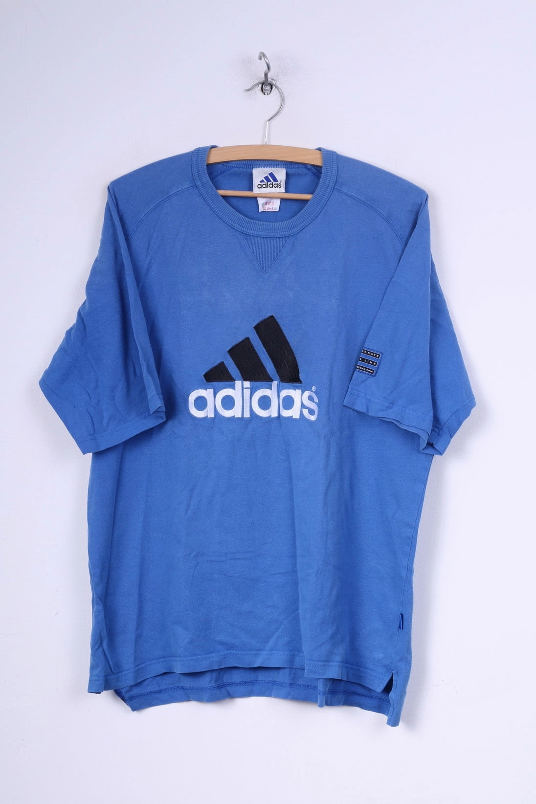 Adidas Mens 40/42 M T-Shirt Graphic Blue Crew Neck Cotton Vintage Quick Comfort Fit
