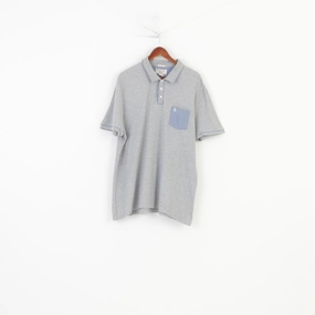Original Penguin Men XXL Polo Shirt Grey Cotton Heritage Slim Fit Collar Bottoms Vintage  Top Quick Fit Performance