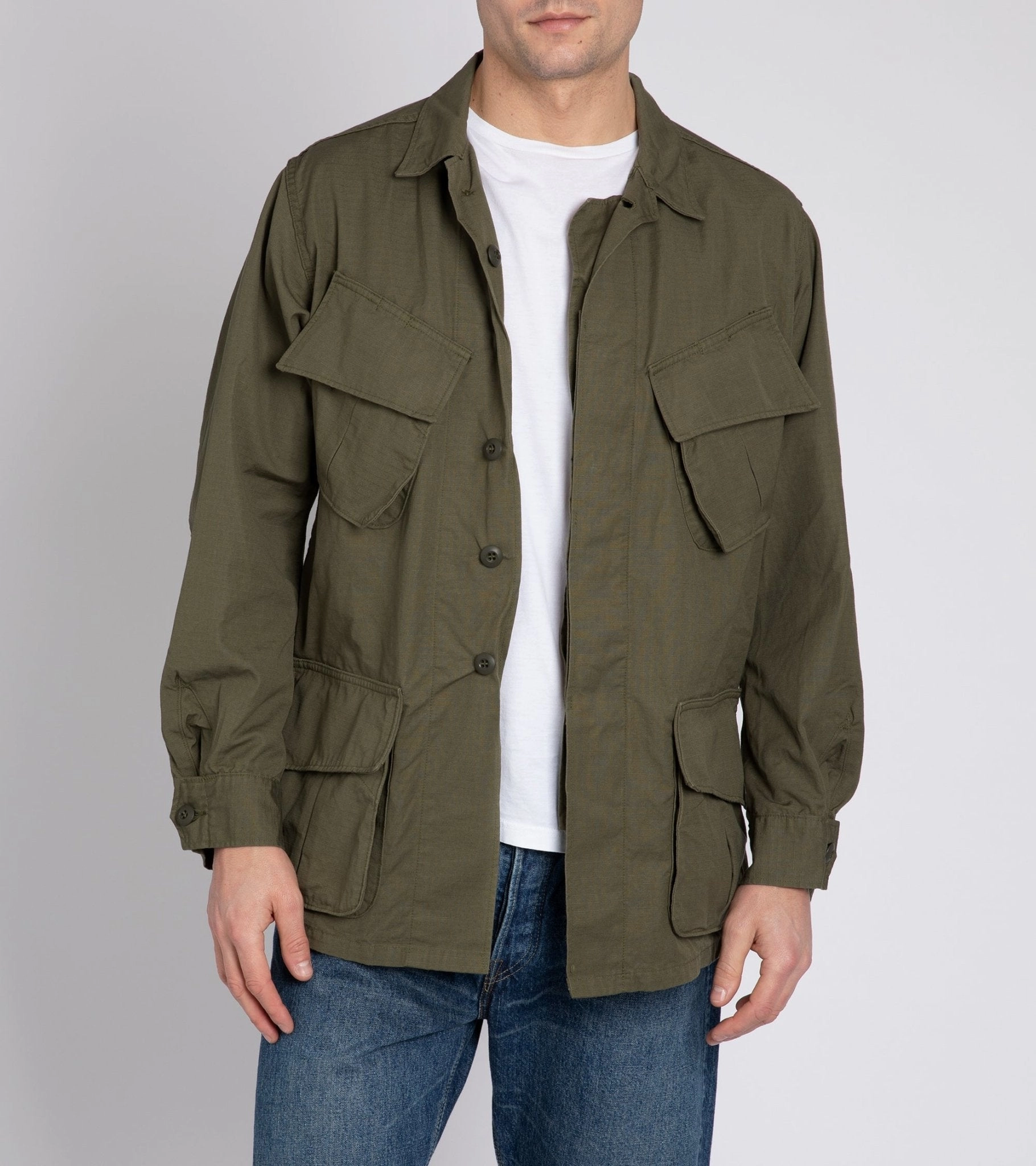 OrSlow Cotton Ripstop Tropical Jacket: Army Green TearResistantFabric Adventure Day Look