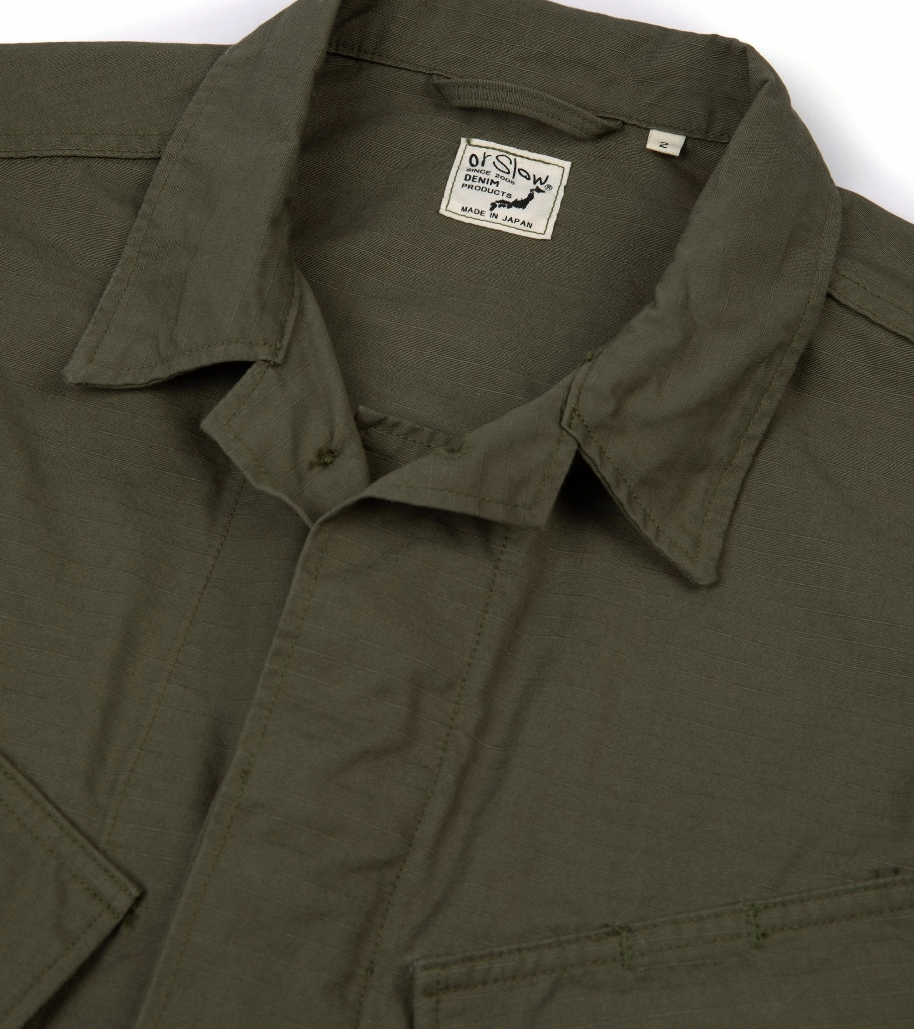 OrSlow Cotton Ripstop Tropical Jacket: Army Green WaterRepellentFabric Neutral Style