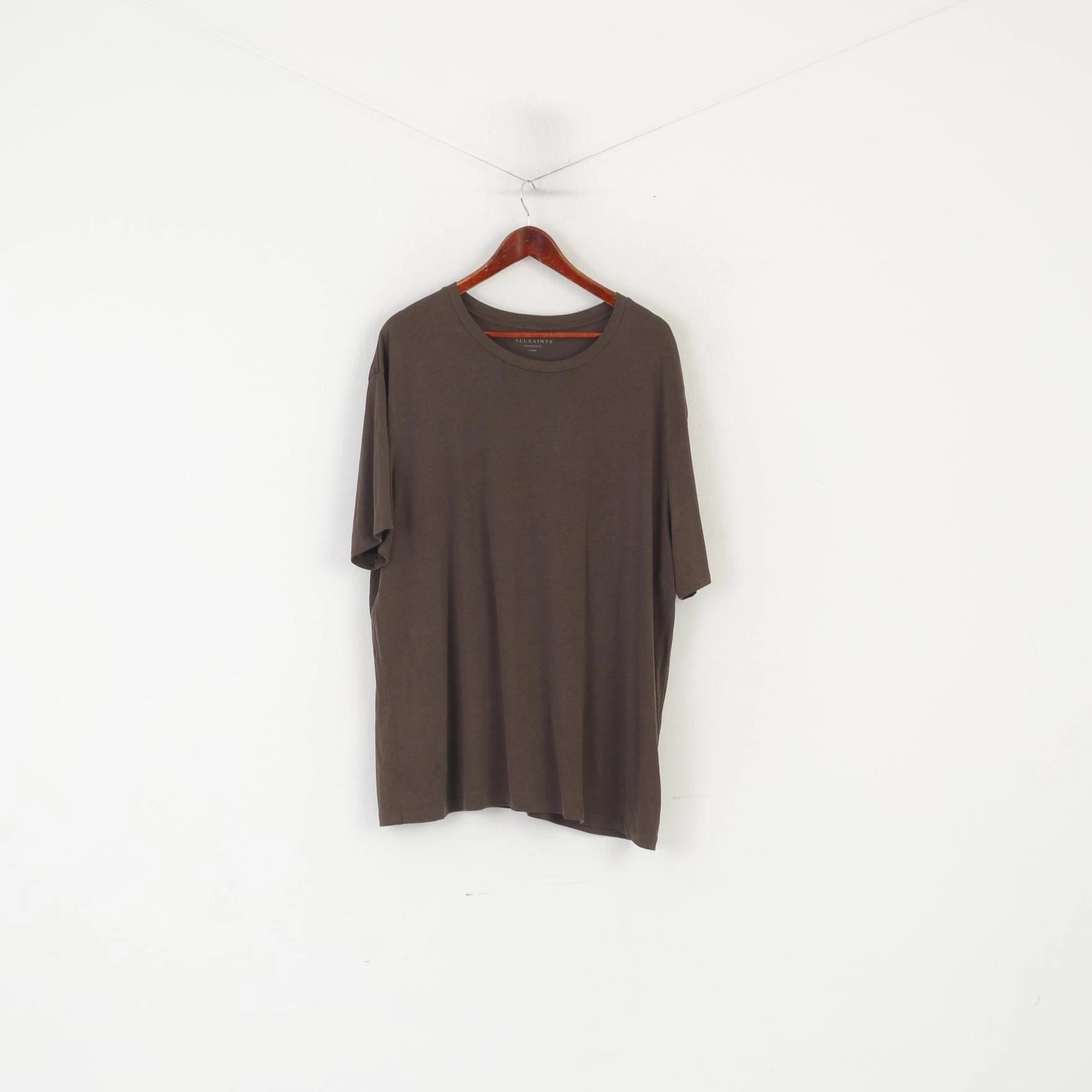 Casual Essential AllSaints Men L Shirt Brown Oversized Fit Mars SS Crew Neck Lyocell Top
