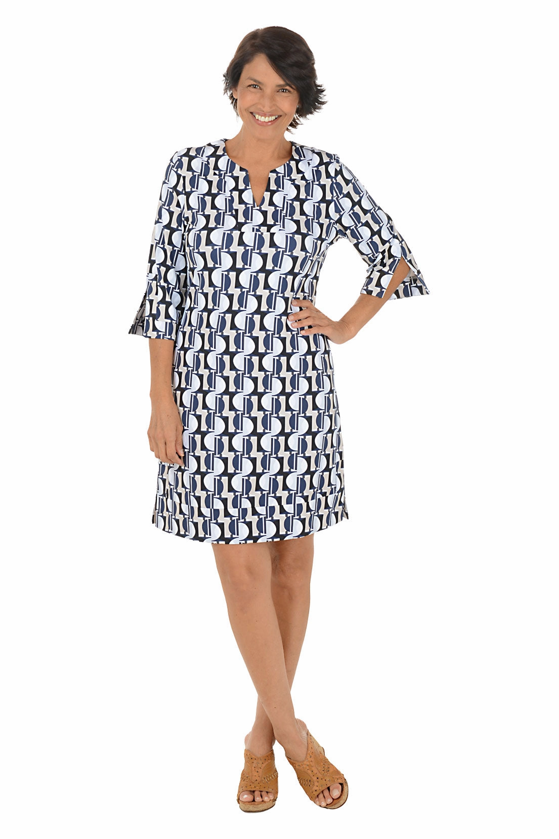 Chic Vibe Pale Half Moon UPF50  Split Neck Travel Dress