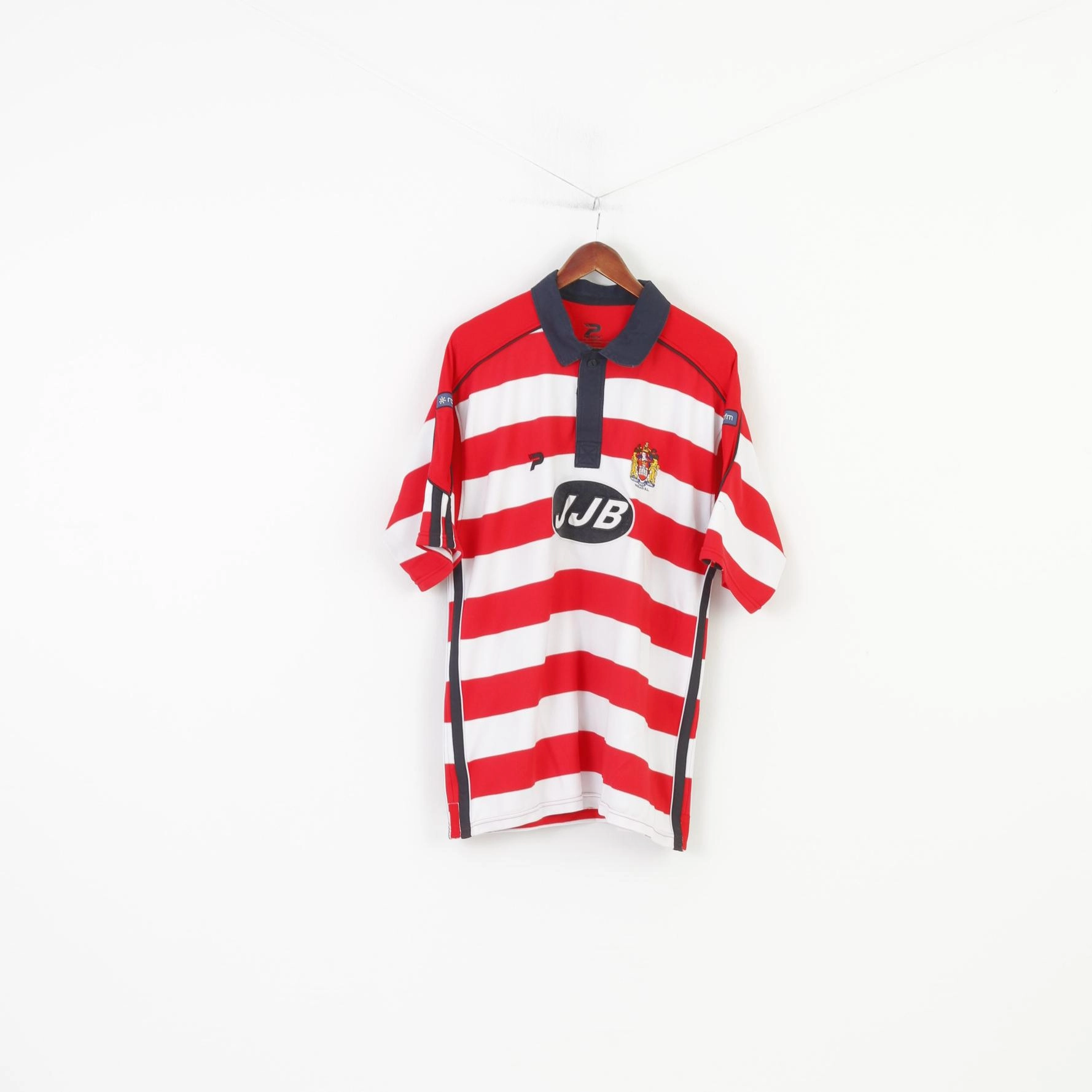 Patrick Wigan Warriors Men XXL Polo Shirt Red Striped Rugby Jersey Collar Sport Vintage Top Cozy Feeling High-Quality Fabric