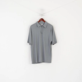 Portobello's Men L Polo Shirt Gray Vintage Plain Viscose Zip Neck Italy Top Cozy Wear Affordable accessibility
