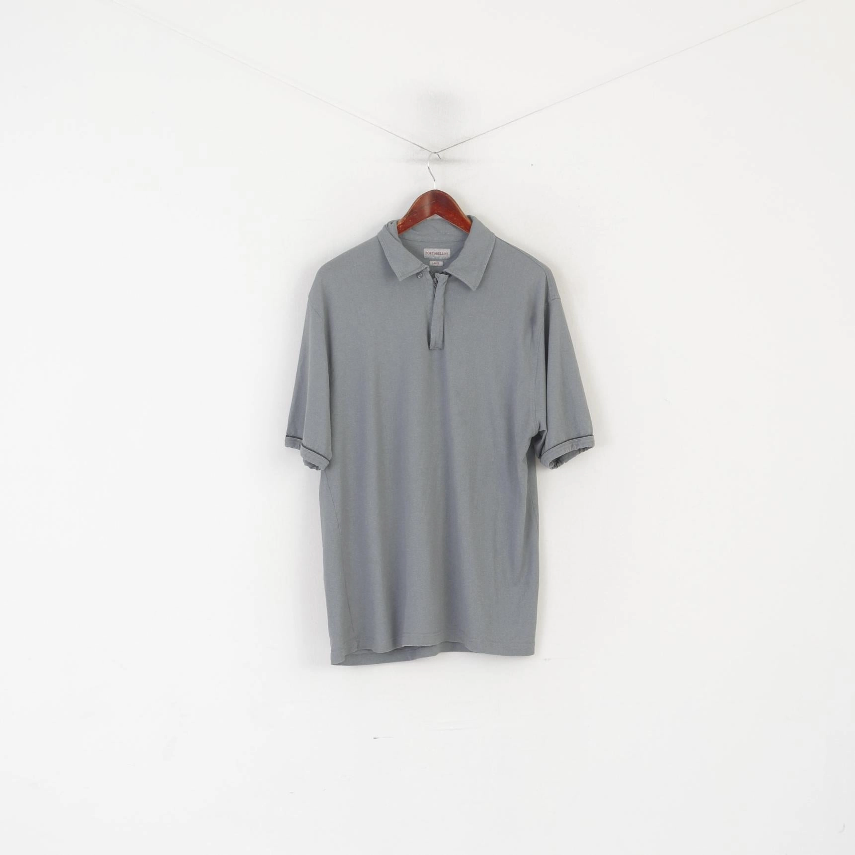 Portobello's Men L Polo Shirt Gray Vintage Plain Viscose Zip Neck Italy Top Cozy Wear Affordable accessibility