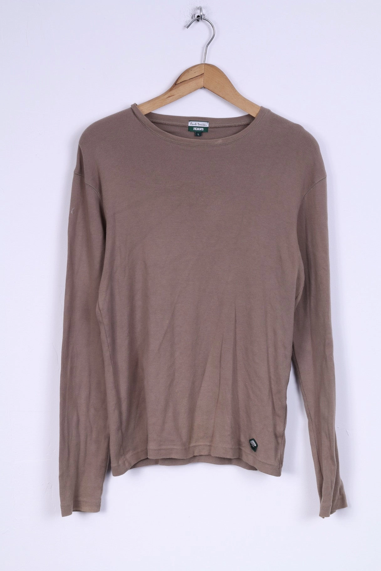 Paul Smith Jeans Mens L Shirt Long Sleeved Khaki Cotton Top Layered Hem Detail Light Casual