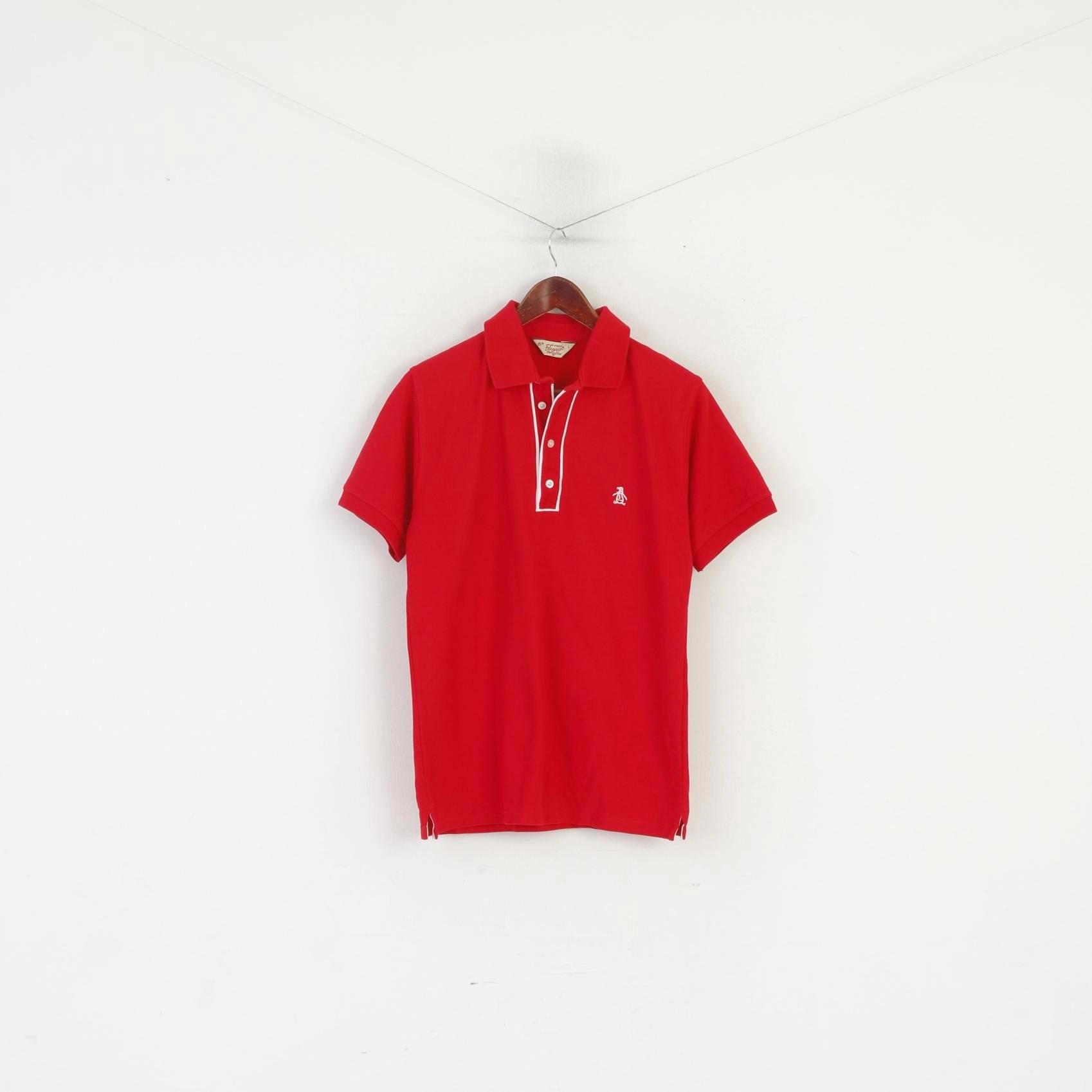 Smart Casual Chill Vibes Penguin Men L (M) Polo Shirt Red Cotton Plain Classic Short Sleeve Top