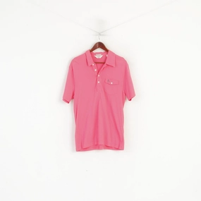 Soft and durable Penguin Men L Polo Shirt Pink Cotton Heritage Slim Fit Pocket Plain Top