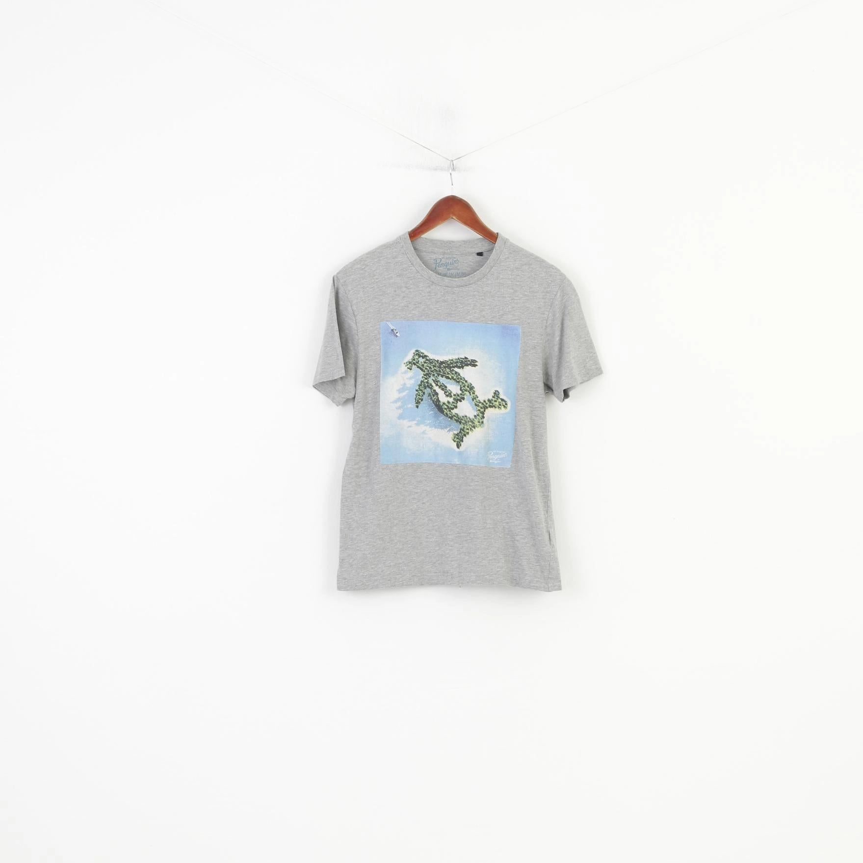 Quick Change Soft Layers Penguin Men M S T- Shirt Grey Cotton Graphic Penguin Island Crew Neck Top