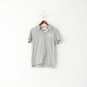 Aeropostale Men M Polo Shirt Grey Cotton 87 Division Vintage Detailed Buttons Top Running Gear