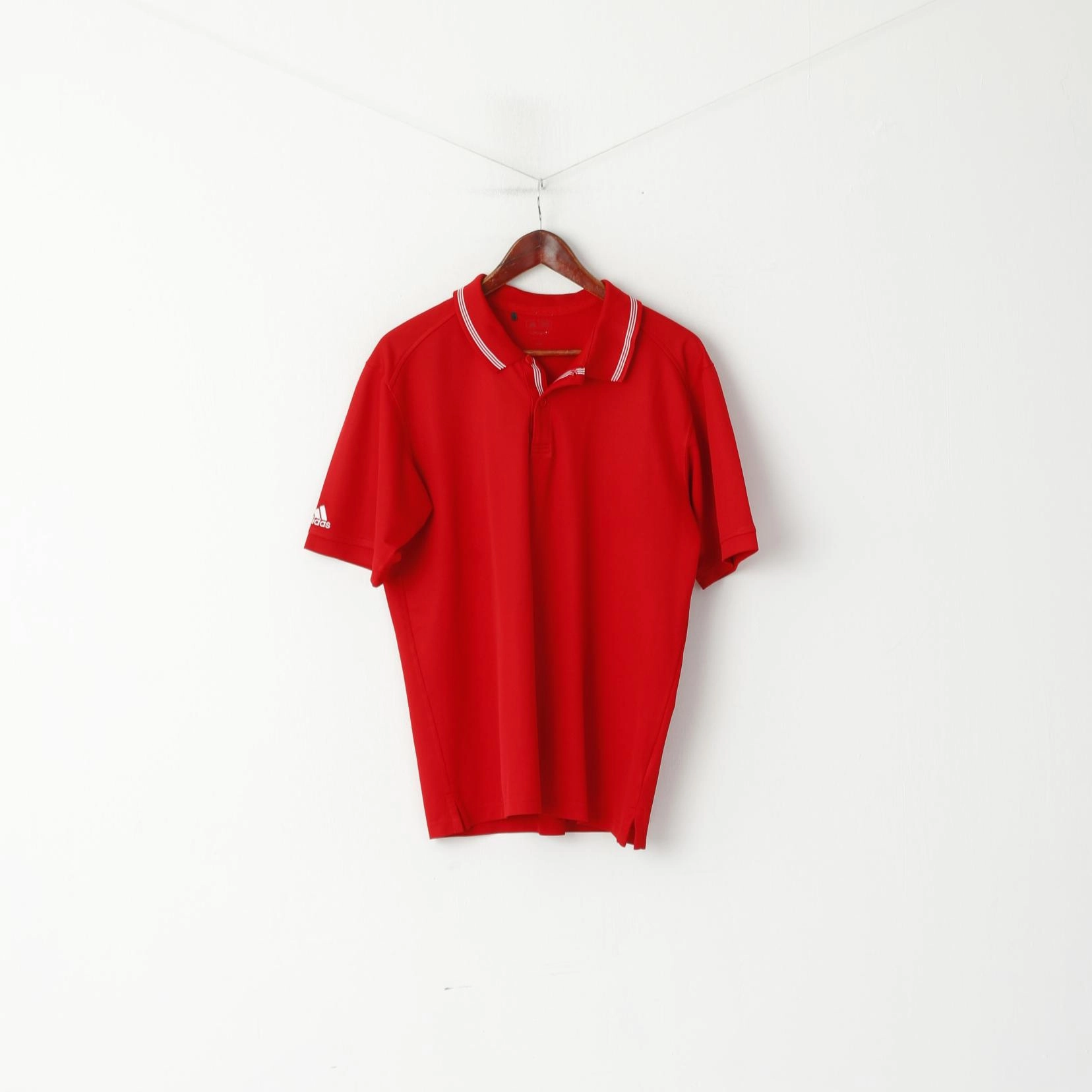 Roomy Waist Reinforced Collar Adidas Men M Polo Shirt Red Classic Detailed Buttons Plain Jersey Top