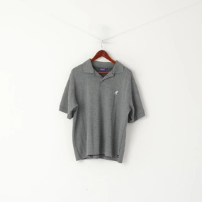 Kangol Men L Polo Shirt Grey Cotton Sport Embroided Logo Short Sleeve Top Soft and Stretchy