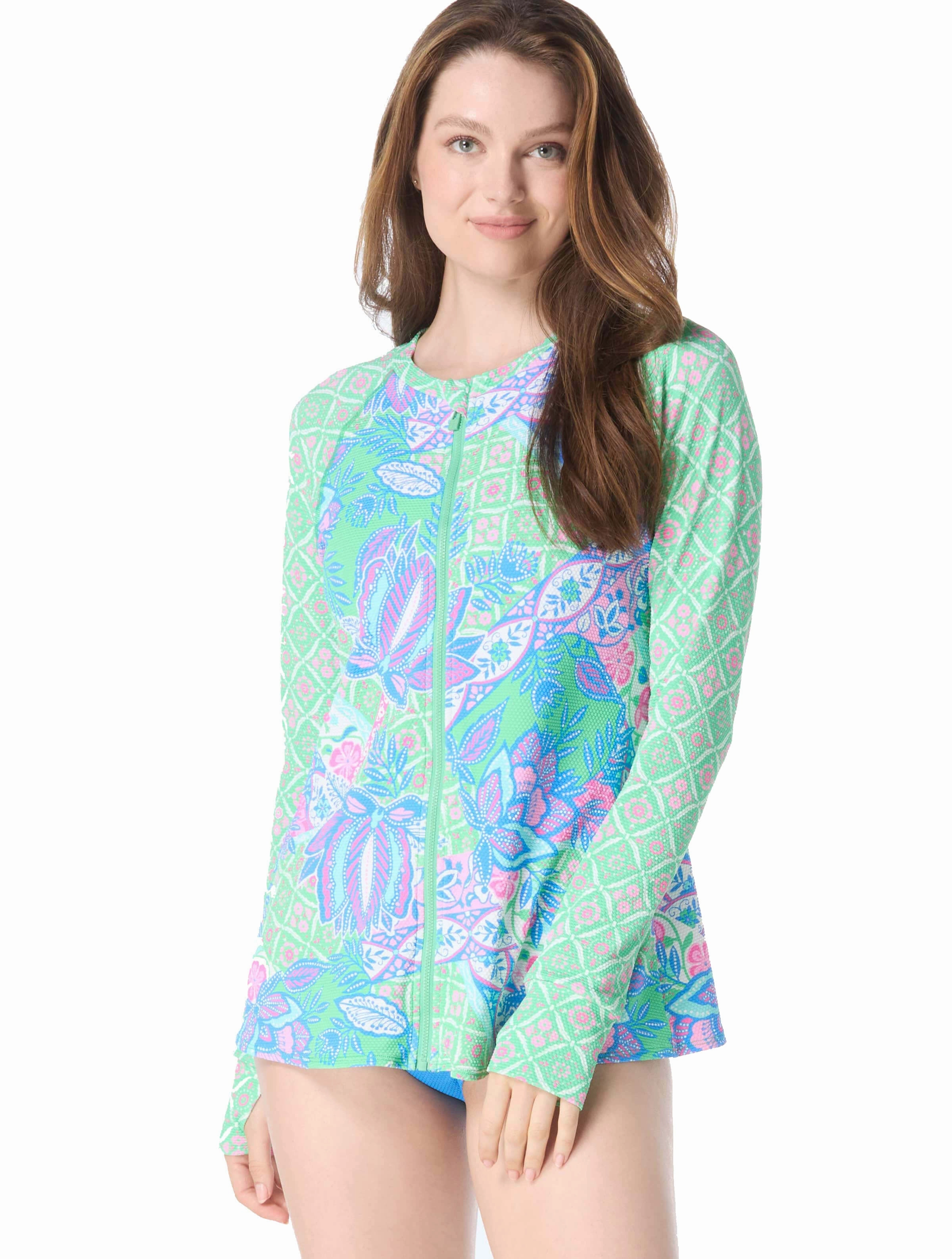 Fresh Vibes Estate Mosaic Pique Zip-Front Rash Guard
