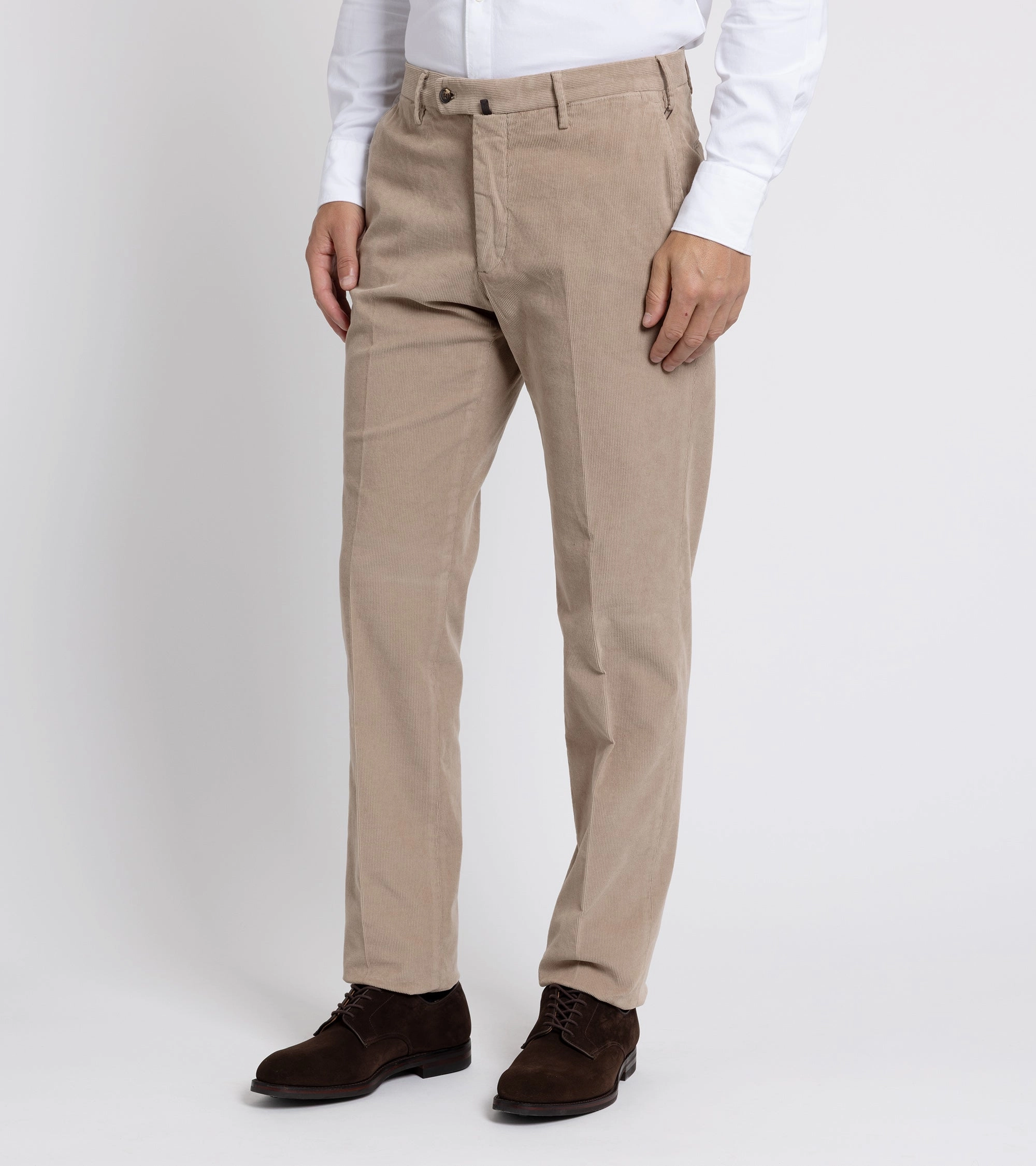 Incotex Regular Overdyed Cotton Corduroy Trousers: Mushroom Simple Cut