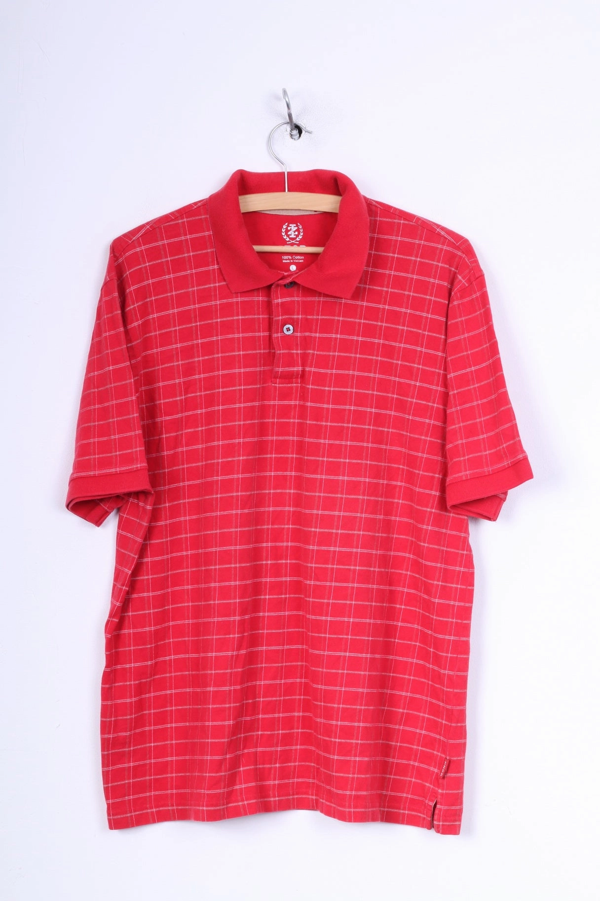 Double Stitched Seams Izod Mens L Polo Shirt Red Short Sleeve Cotton Check Top